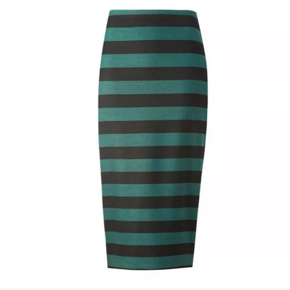 Vintage Striped Black and Green Women's Pencil Fully Lined Skirt